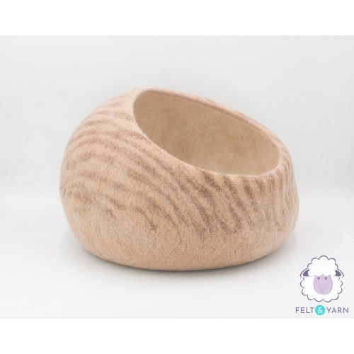 Natural Felt Cat Cave with Stripes