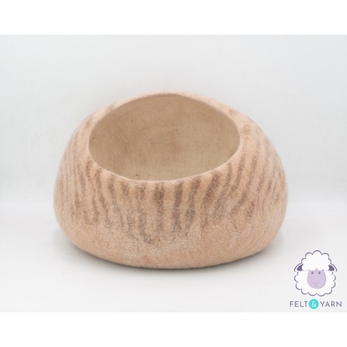 Natural colored striped design cat house - Felt and Yarn