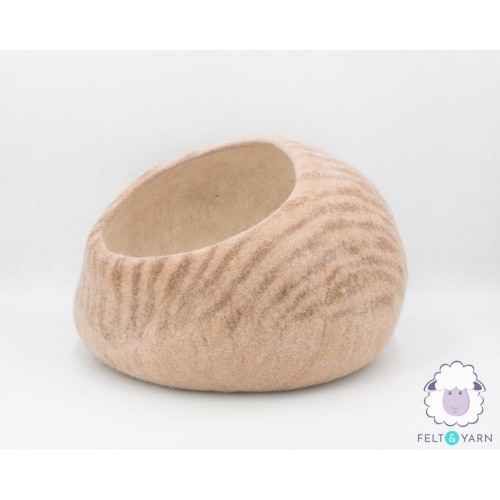 Natural Felt Cat Cave with Stripes