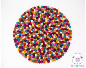 Round Multicolor Felt Ball Rug - Felt and Yarn