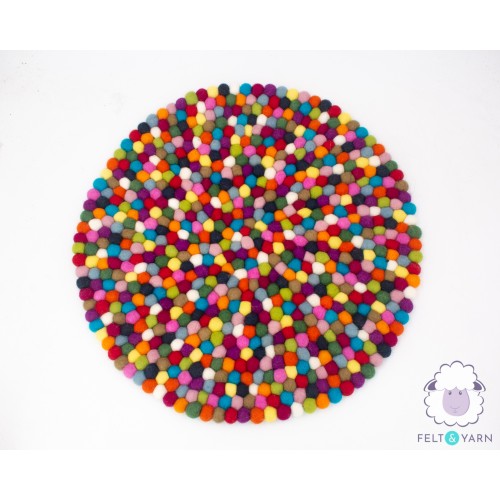 Round Multicolor Felt Ball Rug - Felt and Yarn