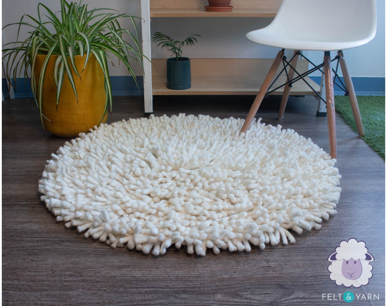 Fluffy White Felt Shag Rug - Felt and Yarn