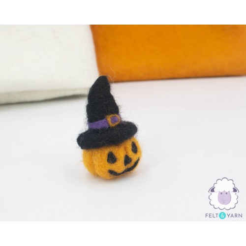 7x4cm Felt Jack O'Lantern with Witch Hat