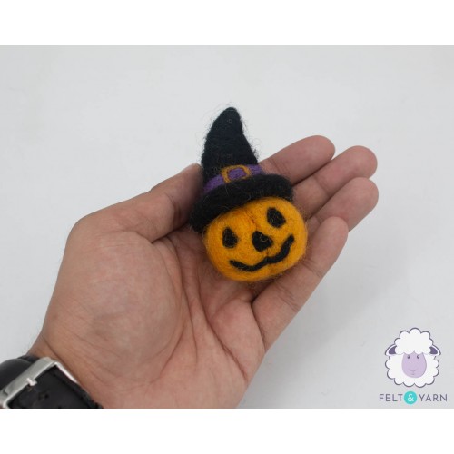 7x4cm Felt Jack O'Lantern with Witch Hat