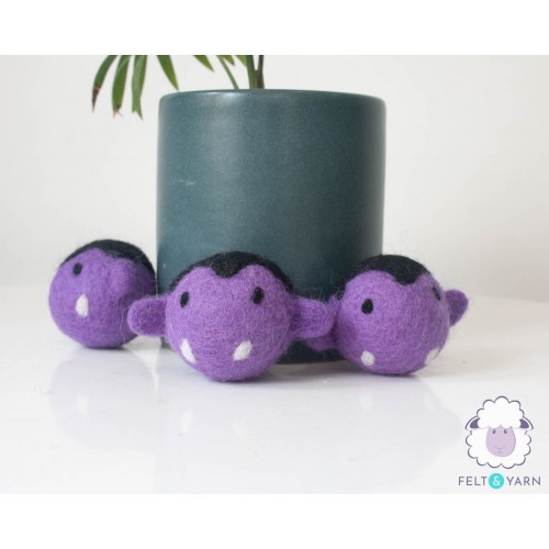 Purple Felt Dracula Head - Felt and Yarn
