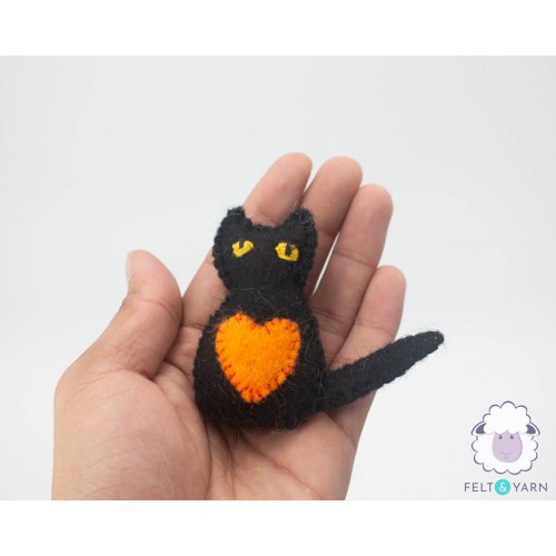 Stitched Wool Felt Cat with Heart Design