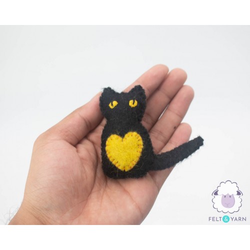 Stitched Wool Felt Cat with Heart Design