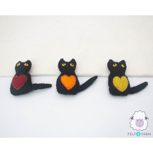 Stitched Wool Felt Cat with Heart Design