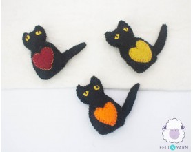 Stitched Felt Cat with Heart Design - Felt and Yarn