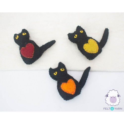 Stitched Felt Cat with Heart Design - Felt and Yarn