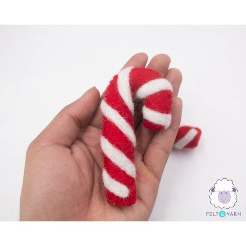 10cm Stitched Felt Candy Cane Ornament