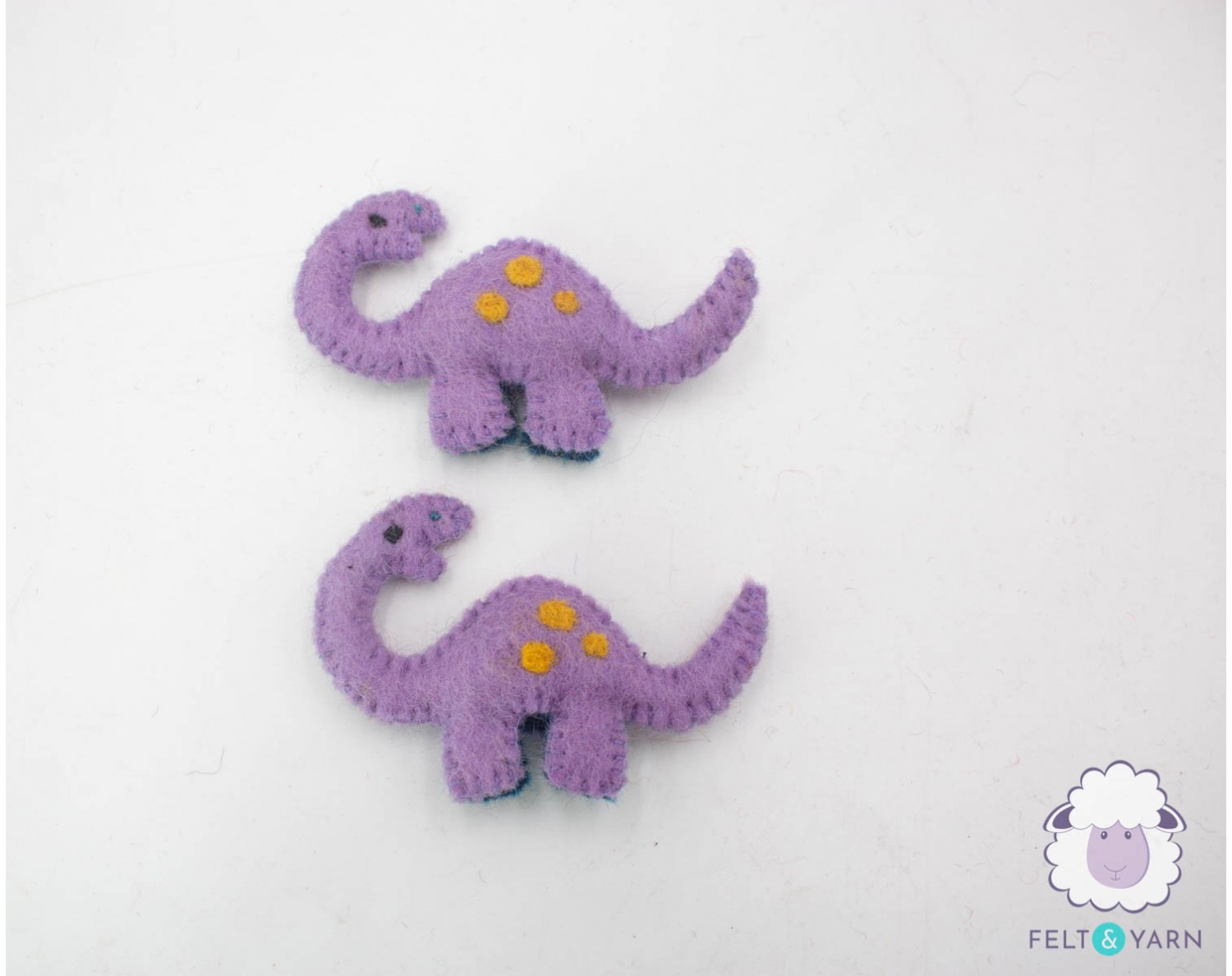 9cm Wool Felt Stitched Purple Dinosaur - Felt and Yarn