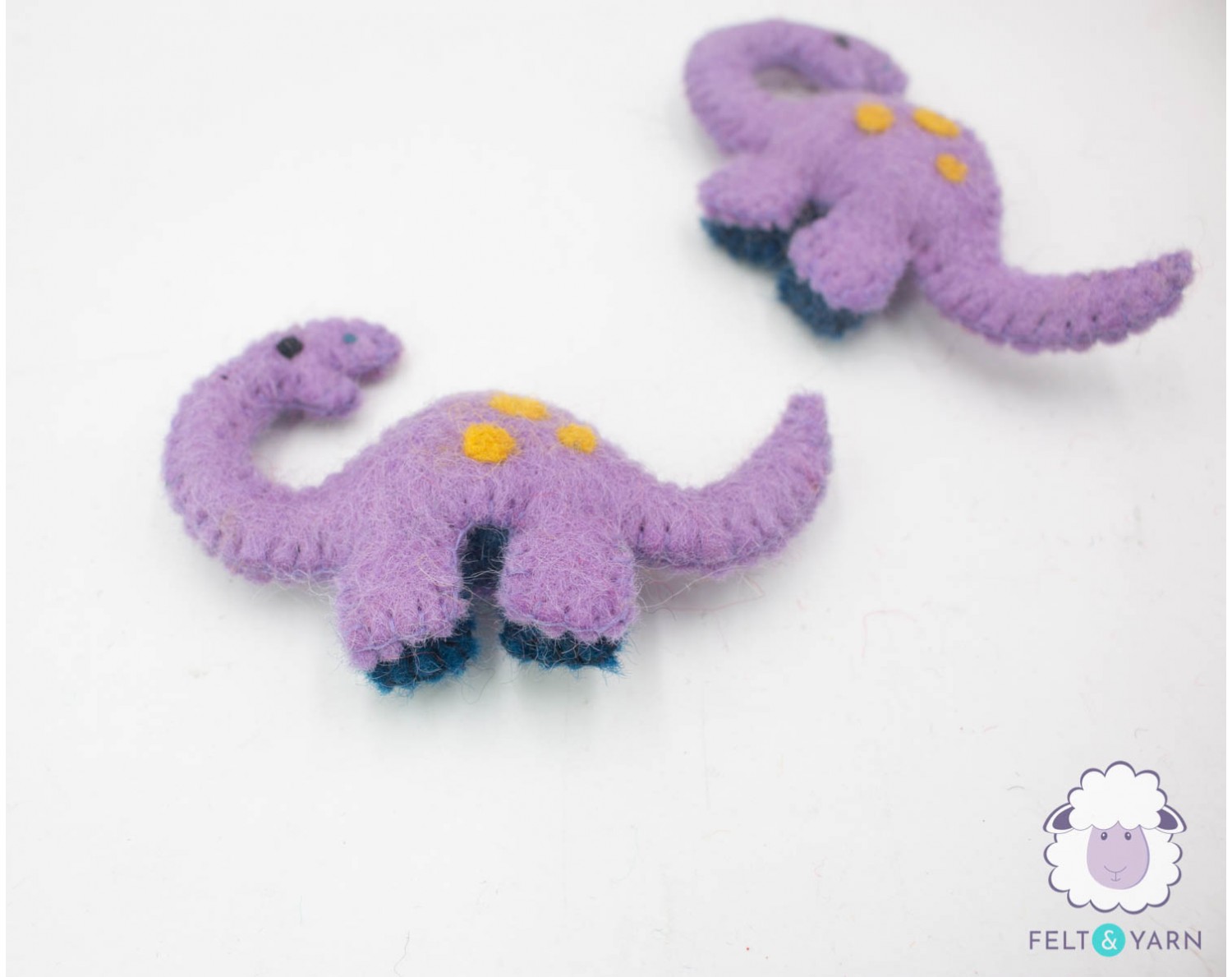 9cm Wool Felt Stitched Purple Dinosaur - Felt and Yarn