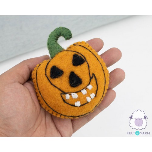 10cm Stitched Scary Felted Pumpkin