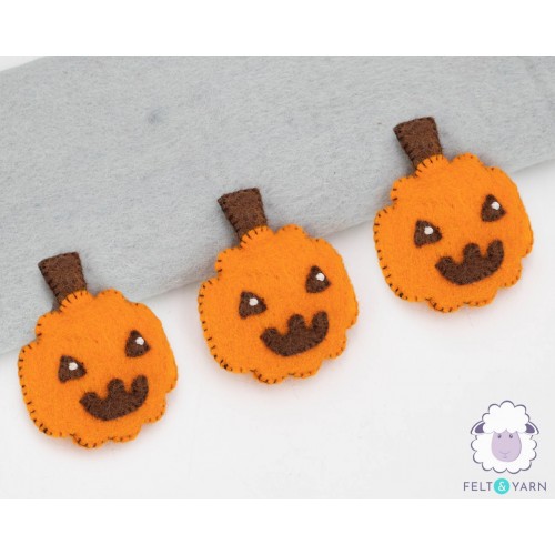Cute Stitch Felt Pumpkin Face - Felt and Yarn