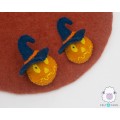 9x7cm Wool Felt Pumpkin with Witch Hat
