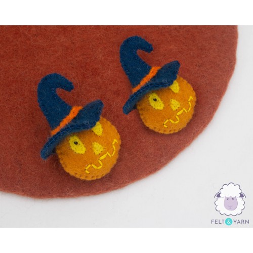 9x7cm Wool Felt Pumpkin with Witch Hat