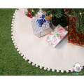 White And Red Felt Tree Skirt With Pom Poms