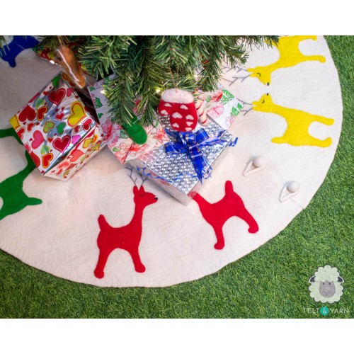 Felt Tree Skirt with Multicolor Deer Design