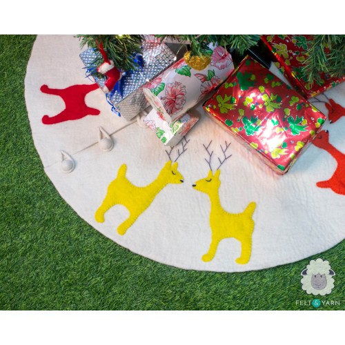 Felt Tree Skirt with Multicolor Deer Design
