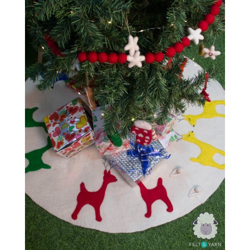 Felt Tree Skirt with Multicolor Deer Design