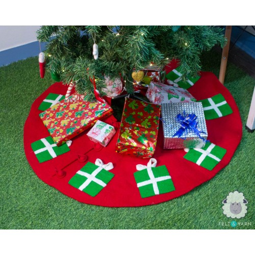Red Felt Tree Skirt with Gifts