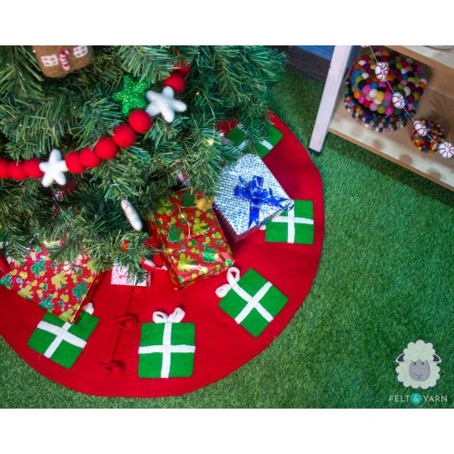 Red Felt Tree Skirt with Gifts