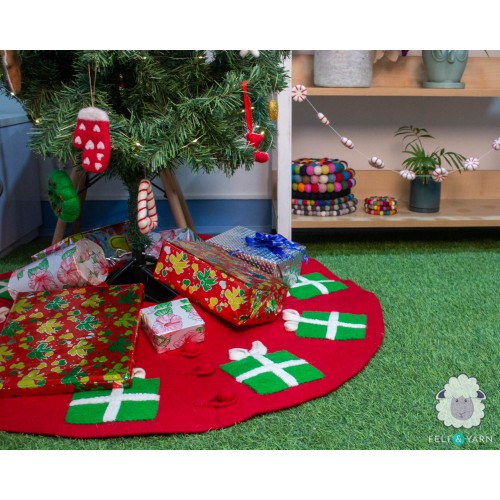Red Felt Tree Skirt with Gifts
