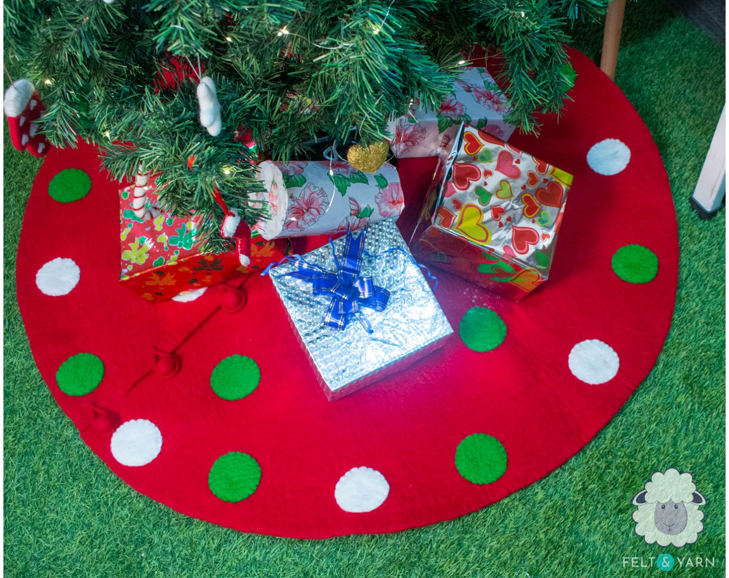 Red Tree Skirt with Polka Dots