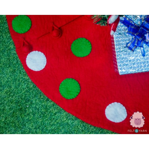 Red Felt Tree Skirt with Polka Dots