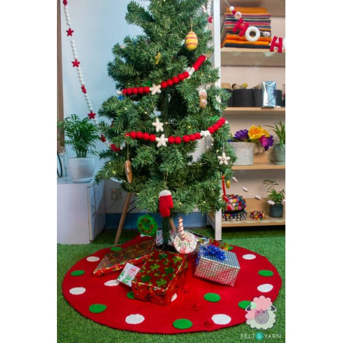 Red Felt Tree Skirt with Polka Dots