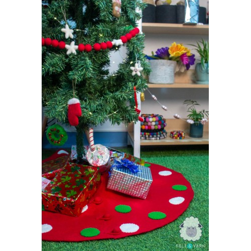 Red Felt Tree Skirt with Polka Dots