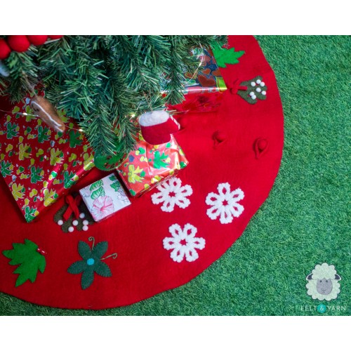 Red Felt Tree Skirt with Christmas Designs