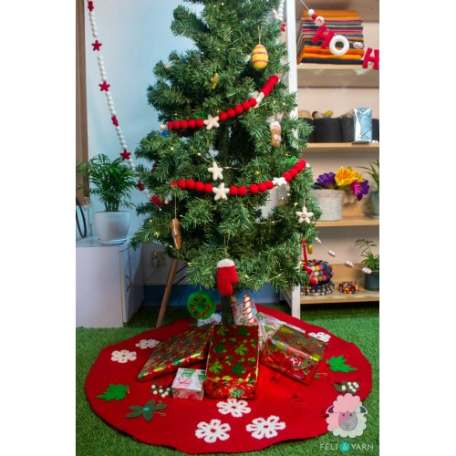 Red Felt Tree Skirt with Christmas Designs