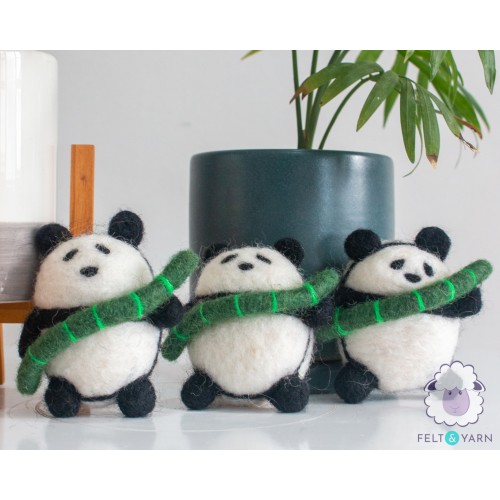 Wool Felt Cute Panda with Bamboo