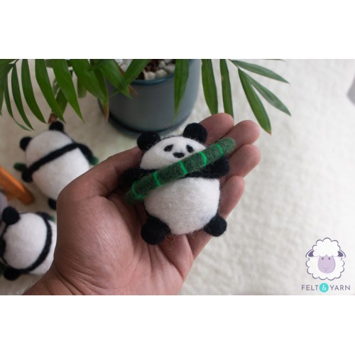 Wool Felt Cute Panda with Bamboo