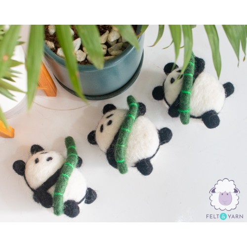 Wool Felt Cute Panda with Bamboo