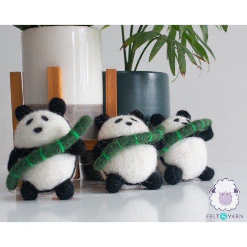 Wool Felt Cute Panda with Bamboo