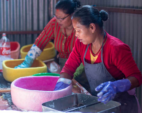 Nepalese women handmade felt making