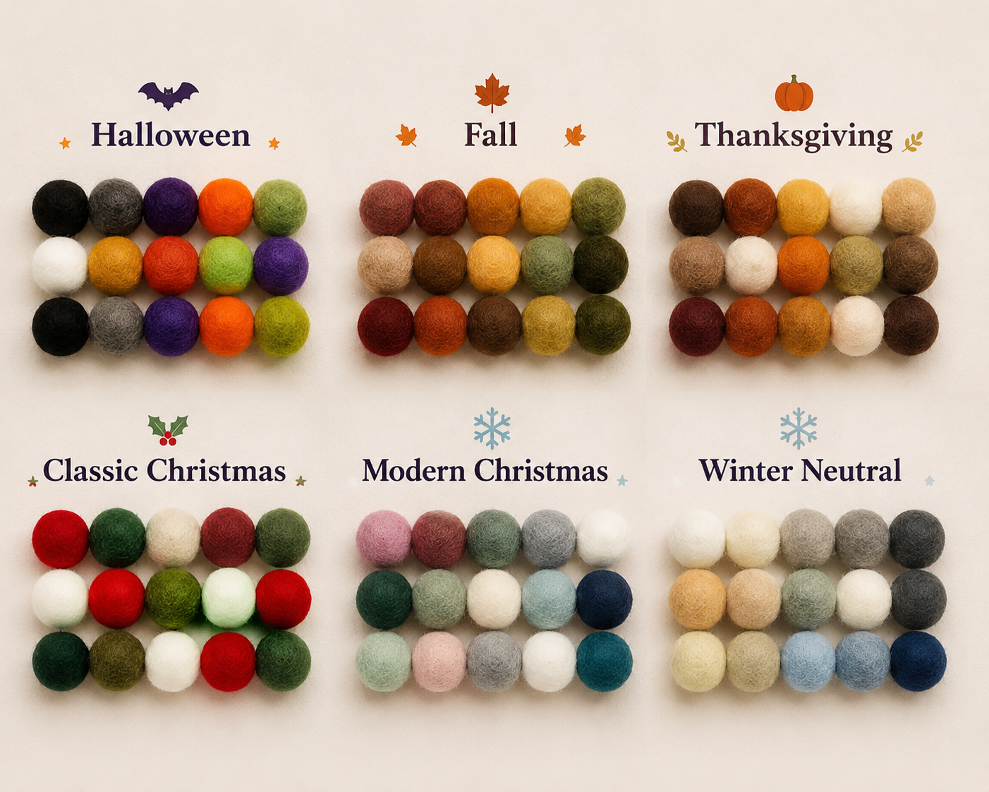 Q4 felt color palettes for Halloween fall Thanksgiving and wholesale Christmas decorations