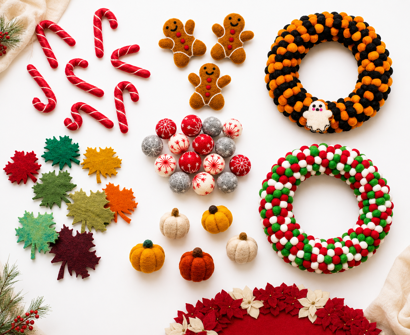 Wholesale felt products for Q4 holiday inventory planning with Christmas decorations Halloween decor fall garlands wreaths tree skirts and pet toys Keywords supported: wholesale felt products, wholesale Christmas decorations, Q4 wholesale buying guide