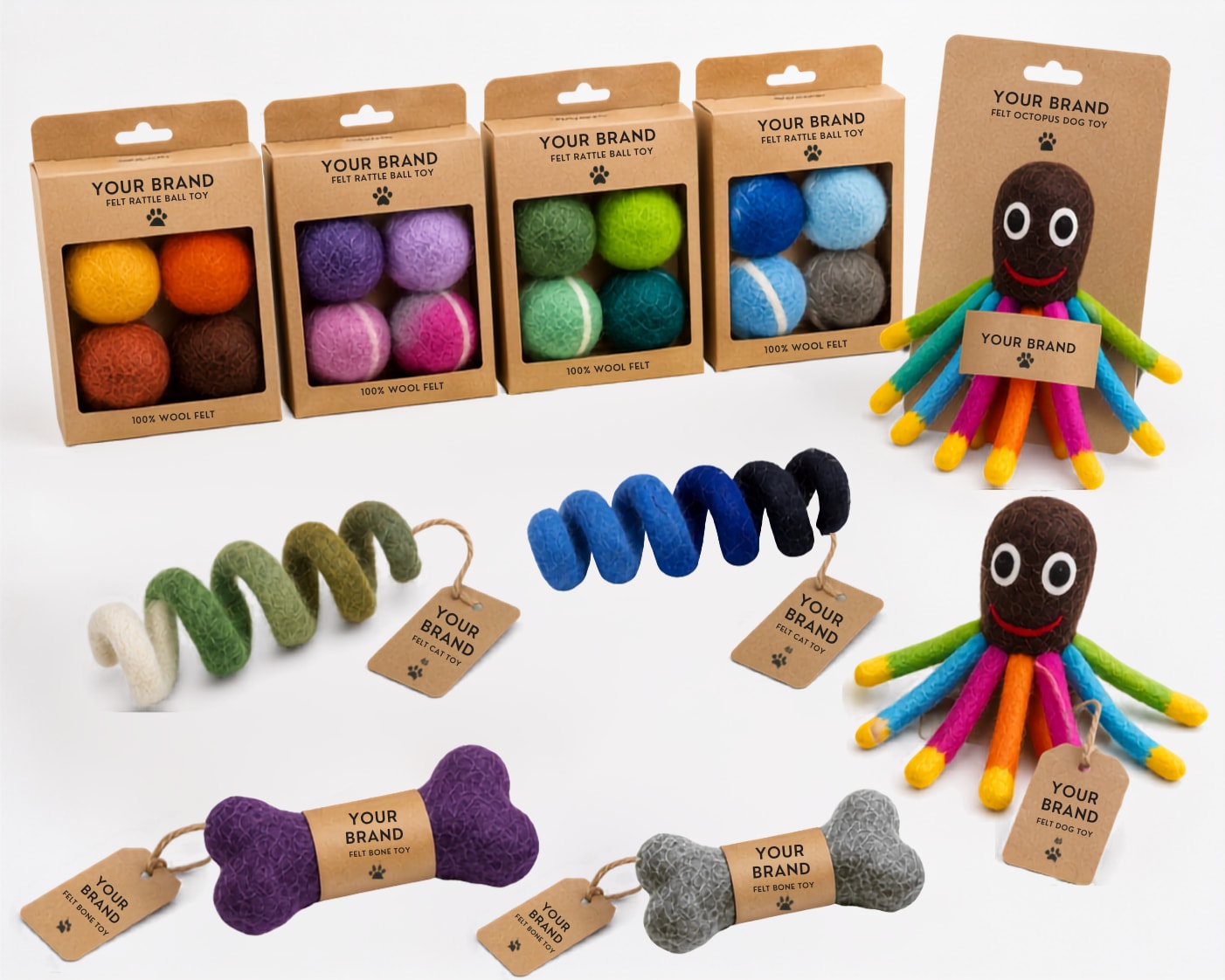 Retail-ready packaging for wholesale felt pet toys