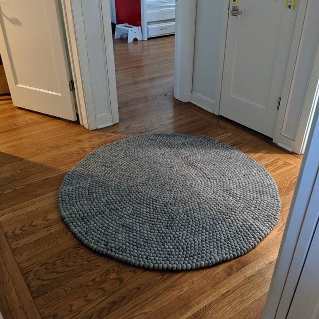 Natural Gray Felt Ball Rug - Felt and Yarn