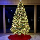 White And Red Felt Tree Skirt With Pom Poms