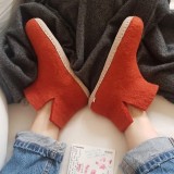 Red Felt Wool Boots with Suede Soles